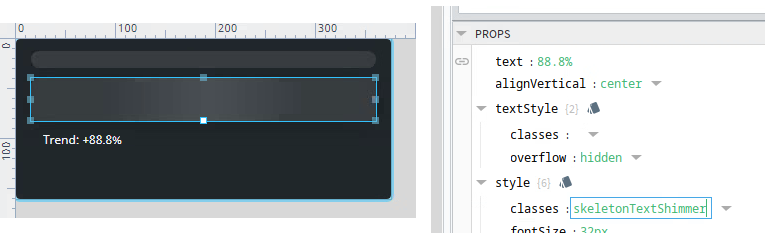 Screenshot showing a view of the CSS panel applying a shimmer overlay to widgets loading in the front end.