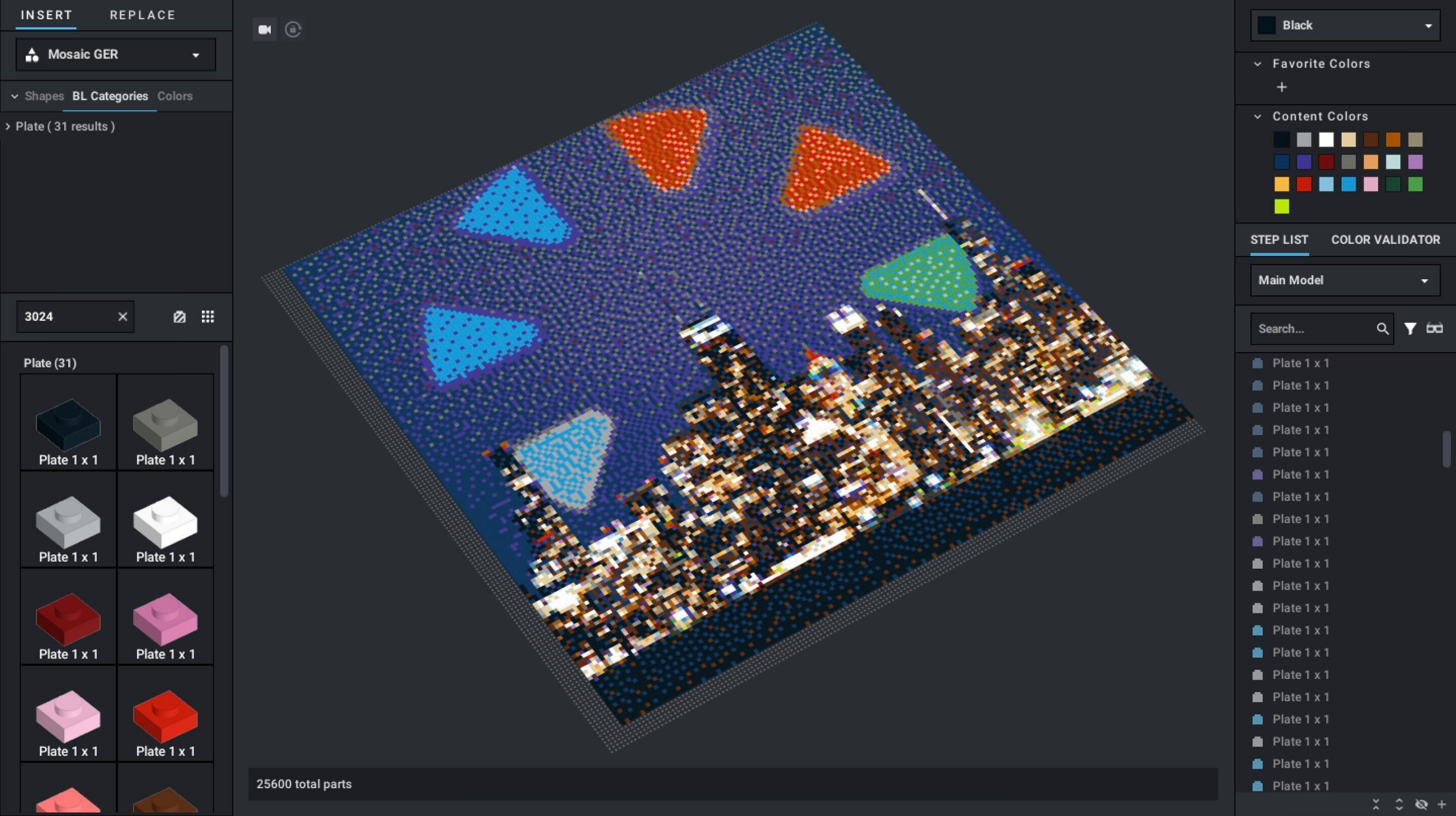Digital rendering of a LEGO mosaic of the Chicago skyline in Bricklink.