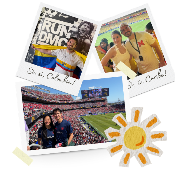 A collage of three images of DMC employees celebrating the World Cup.