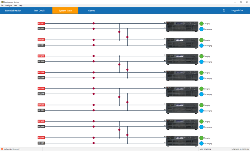 UAV battery test cycler status screen
