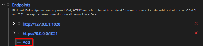 Endpoints menu