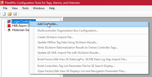PlantPAx Configuration Tool Logix Controller