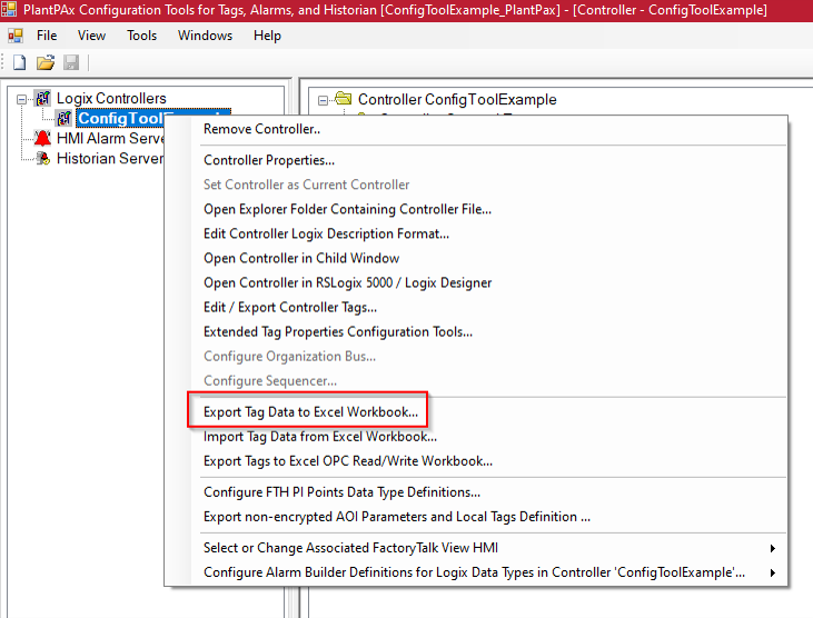 Config Tool Export Tag Data