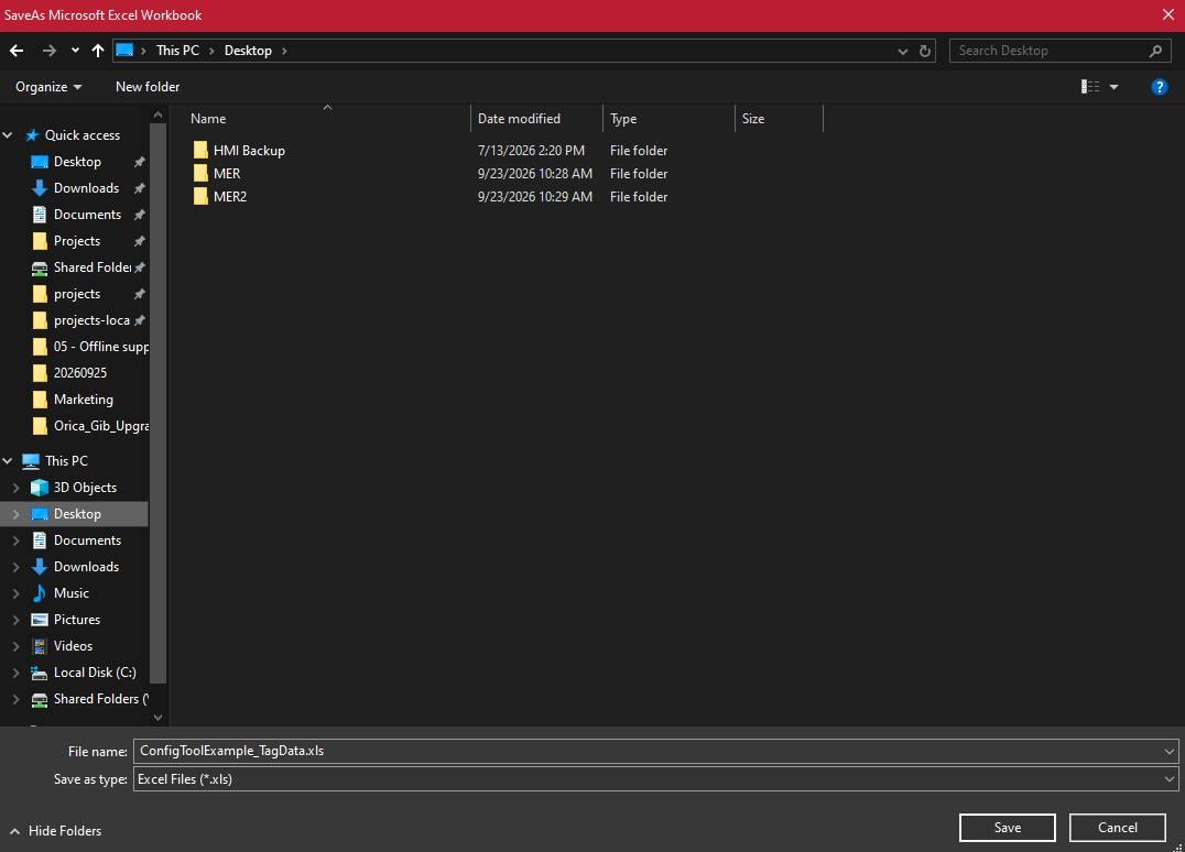 Config ToolExample Excel export file