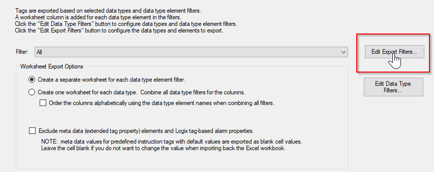 "Edit Export Filters..." option