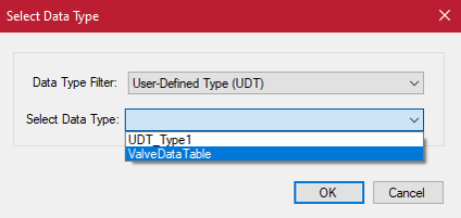 "Select Data Type" dropdown menu