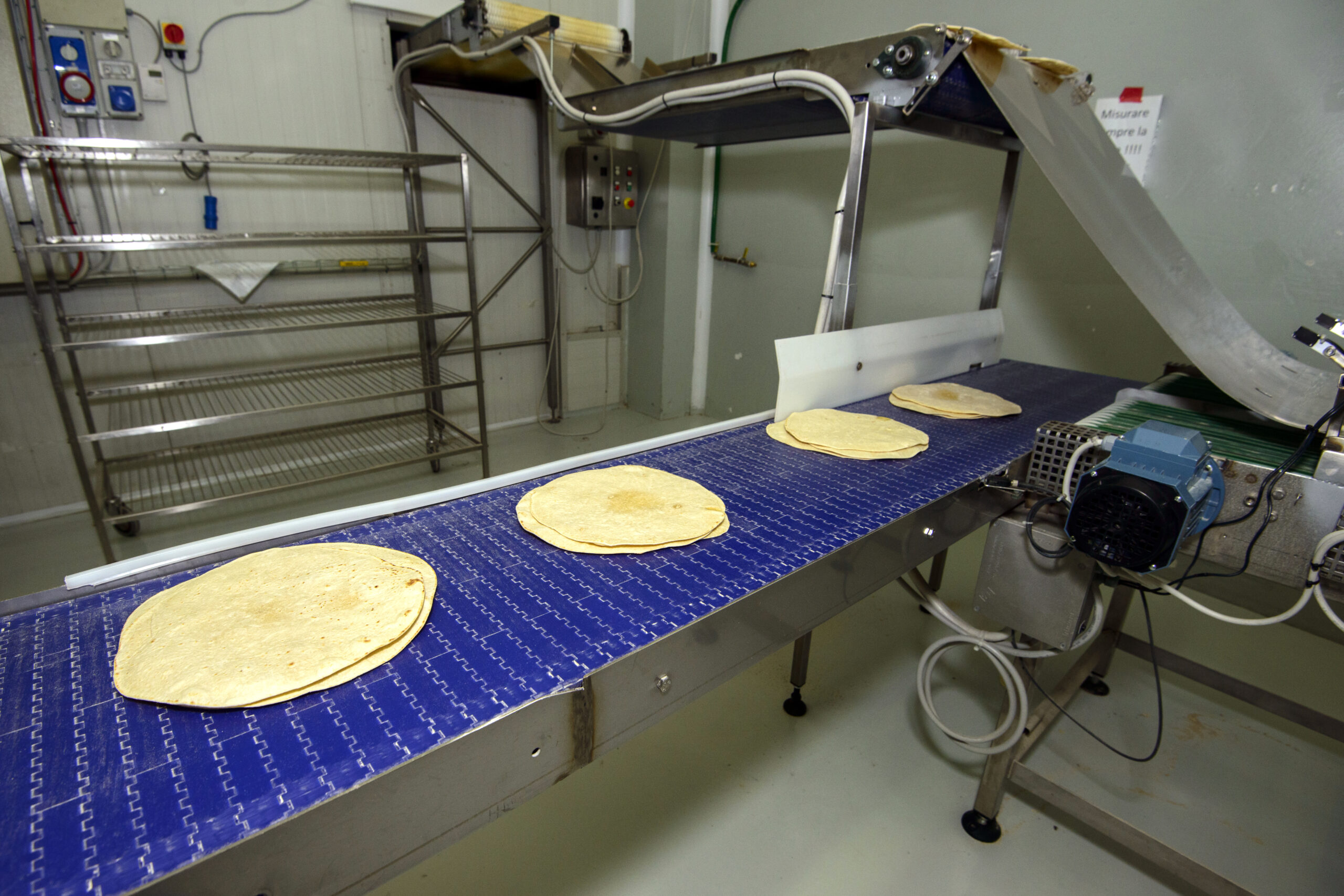 Dough on a conveyor belt