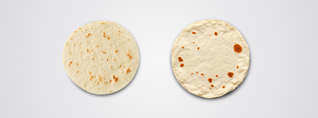 Image of a real tortilla next to an AI-generated tortilla