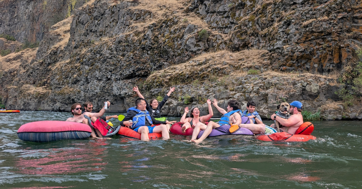 Group of DMC engineers floating down the Yakima