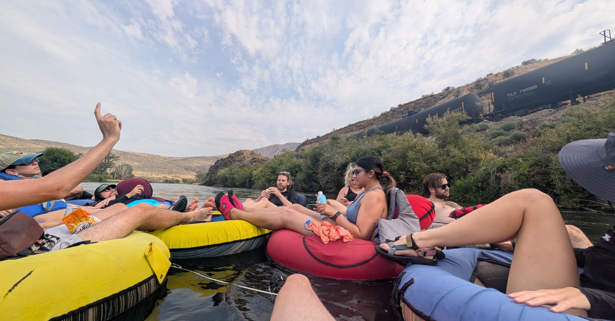 Floating down the Yakima next to a freight train