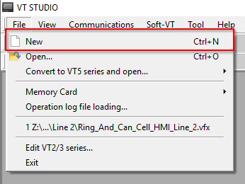 Keyence VT STUDIO file menu