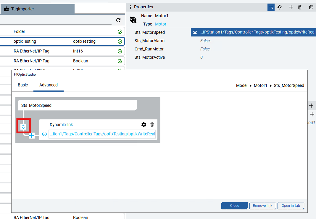 FactoryTalk Optix dynamic link setup