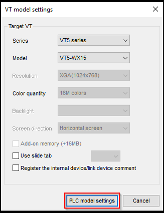 Keyence VT STUDIO HMI development software VT model settings
