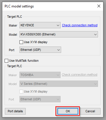 Keyence VT STUDIO HMI development software PLC model settings selected