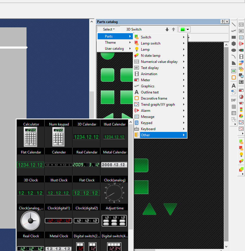 "Parts catalog" window from KEYENCE VT STUDIO