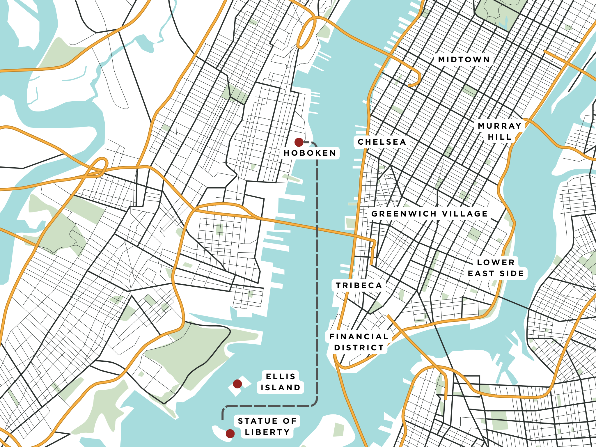 Lower Manhattan neighborhoods map