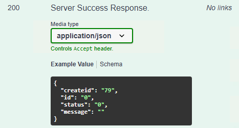 API documentation JSON structure for the 200 Server Success Response